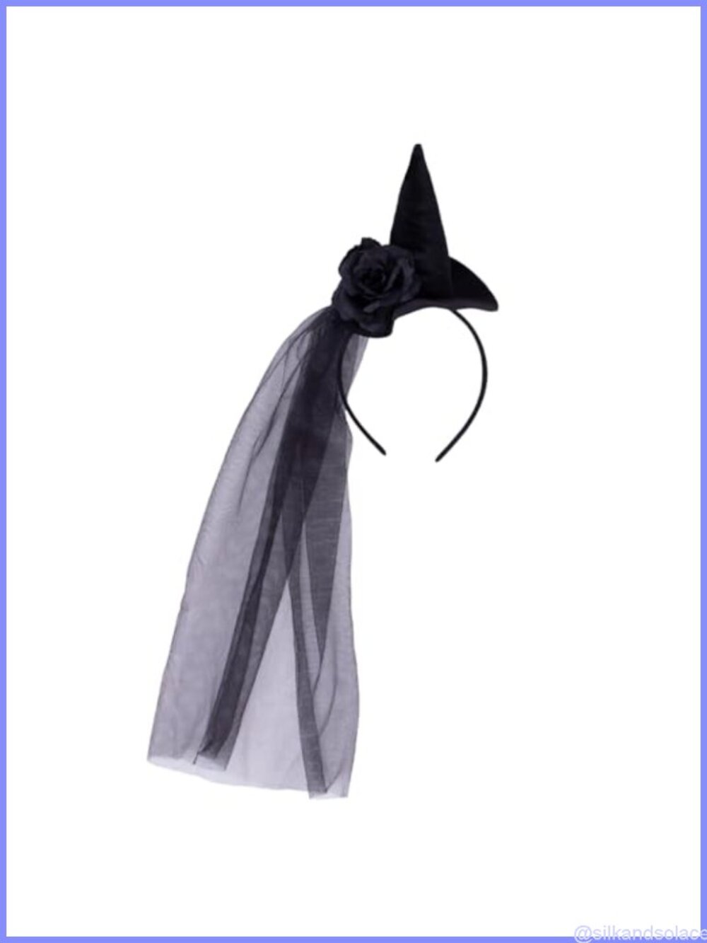 Witch Hat Headband Gothic Black Rose Veil Hair Accessory Halloween Costume